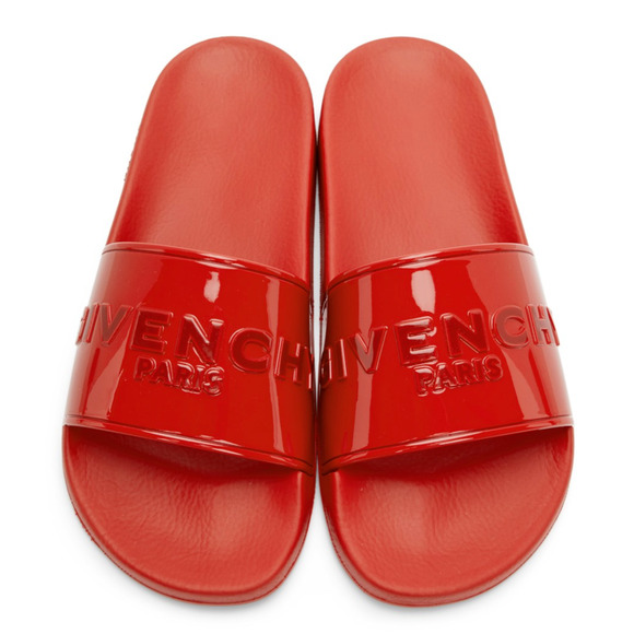Givenchy Paris Red Rubber Logo Embossed Slide On Pool Sandal Flip Flop Flat 41 - Picture 7 of 12